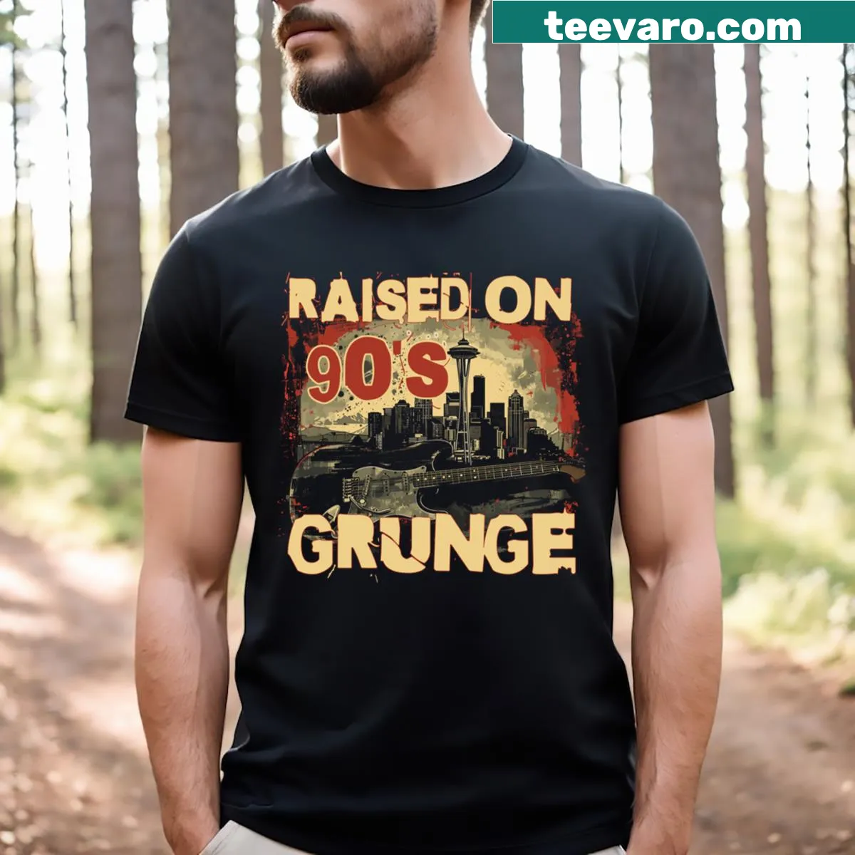 T-shirt featuring Raised On Grunge typography — on a men's t-shirt