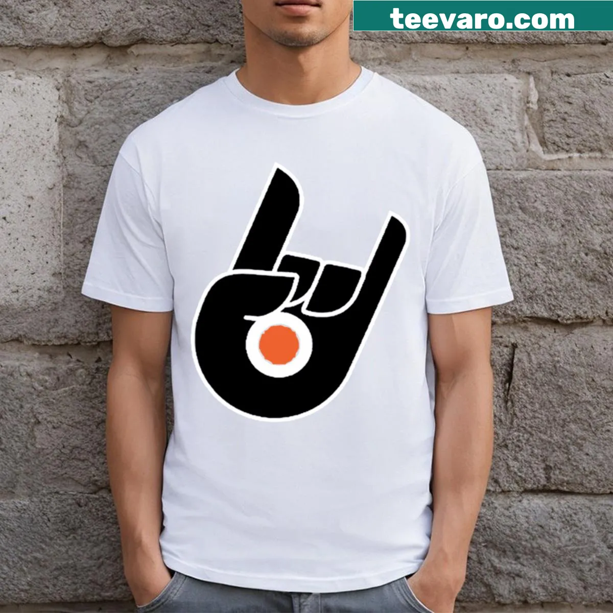 Illustrative Philly hockey-themed T-shirt with bold graphics — on a men's t-shirt