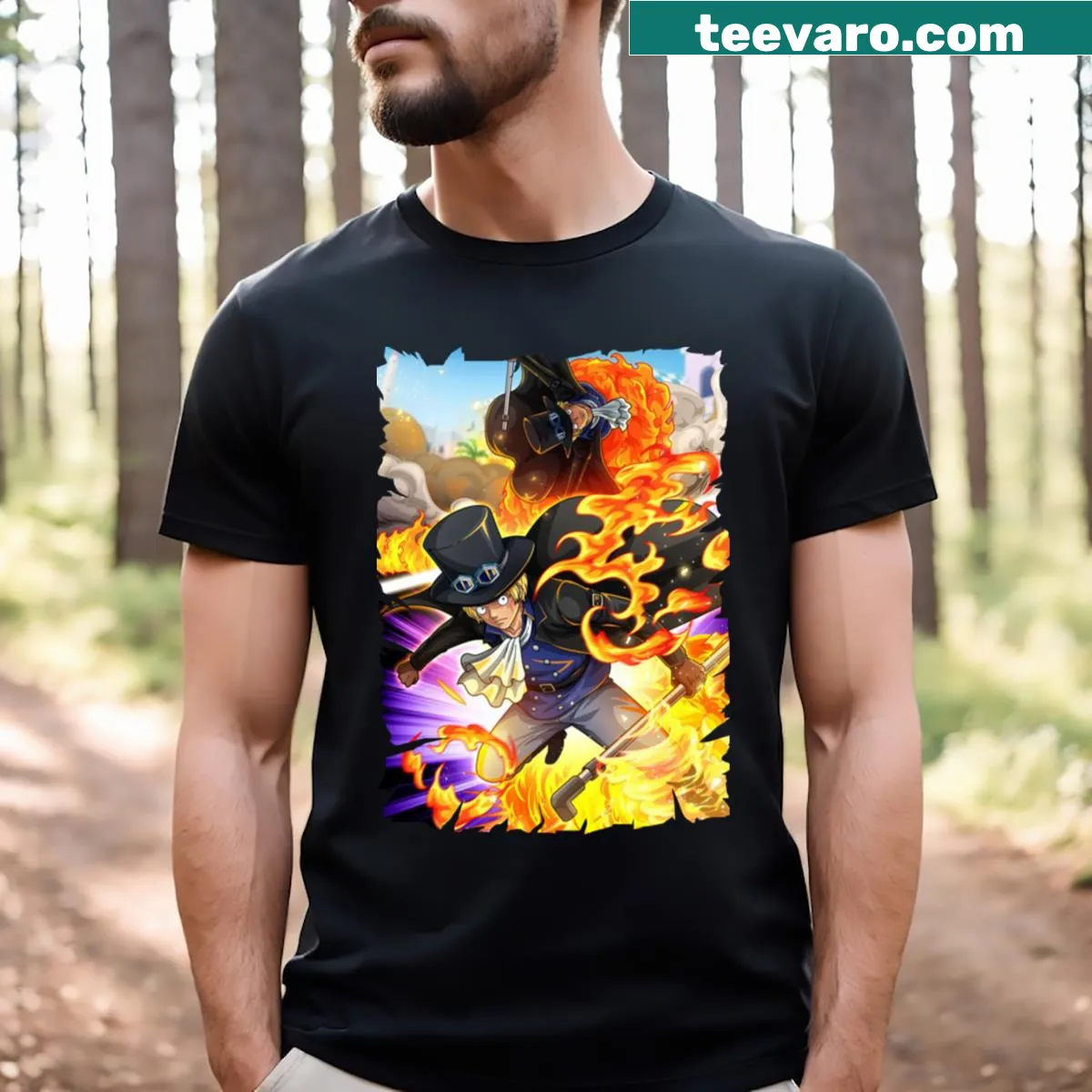 Vintage distressed Sabo merchandise T-shirt with retro logo — on a men's t-shirt