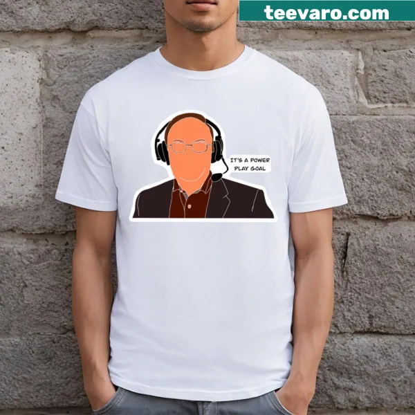 Illustrated sports T-shirt featuring Sam Rosen's 'Power Play Goal' theme