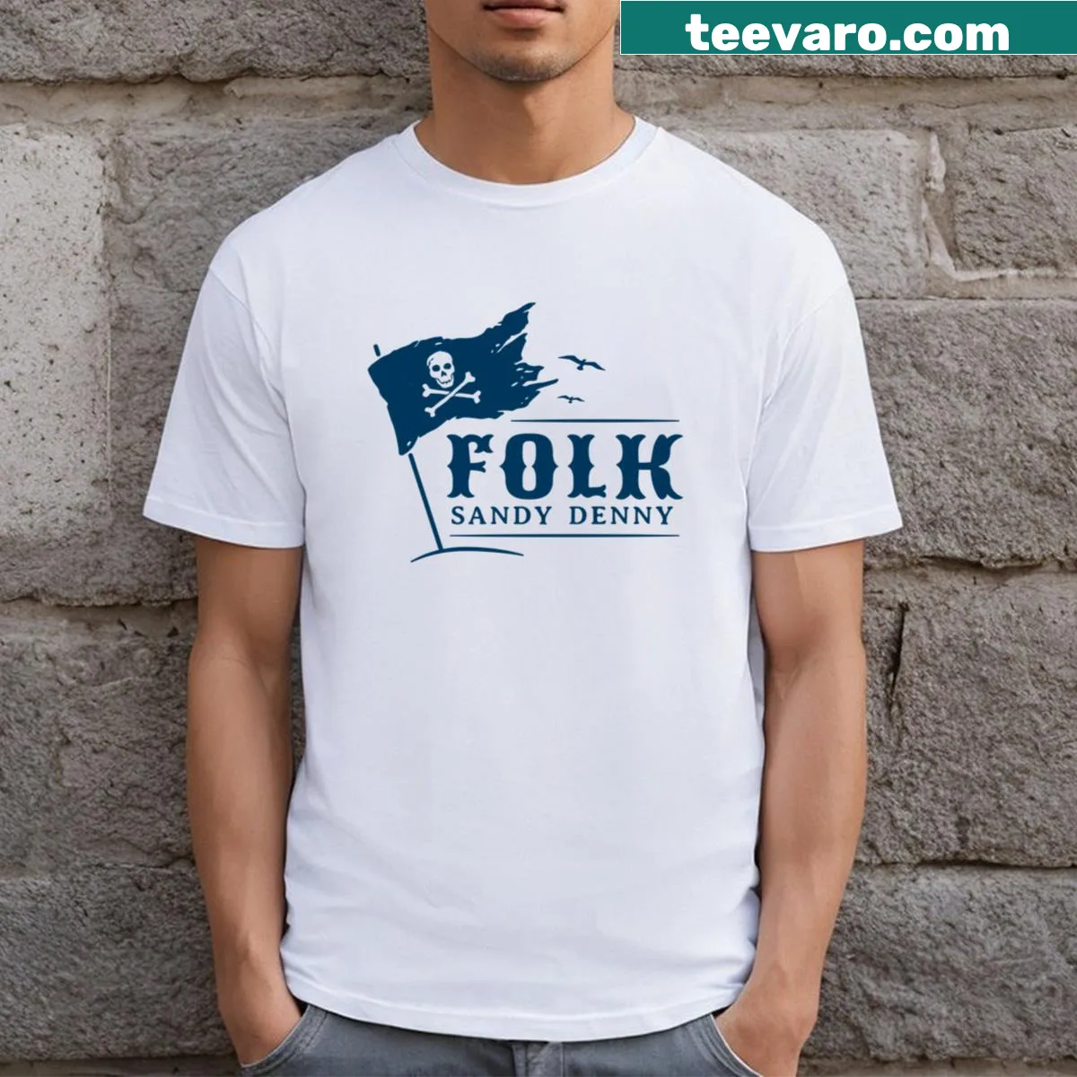 Vintage-style T-shirt honoring folk musician Sandy Denny. — on a men's t-shirt