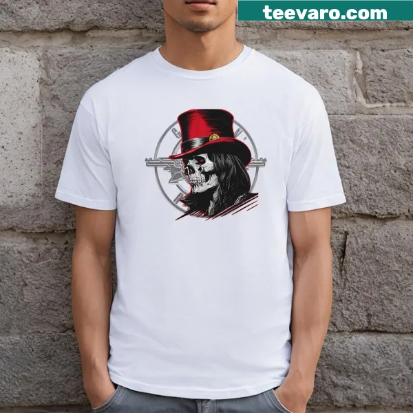 Illustration of a top hat and skull on a T-shirt