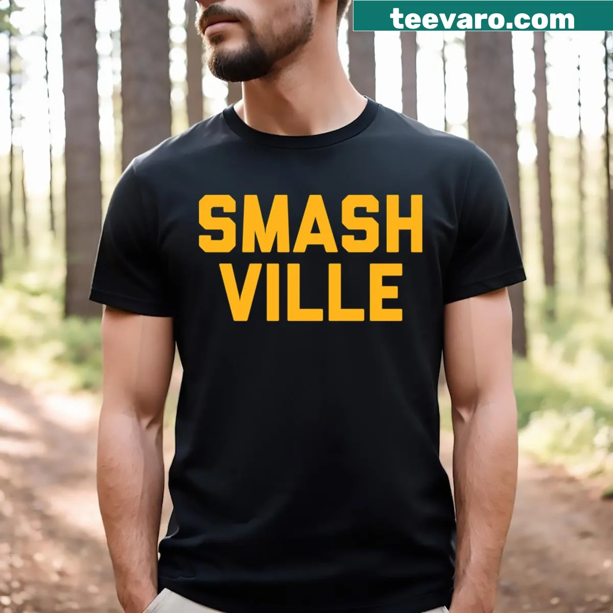 Nashville Hockey T-shirt with bold lettering for fans — on a men's t-shirt