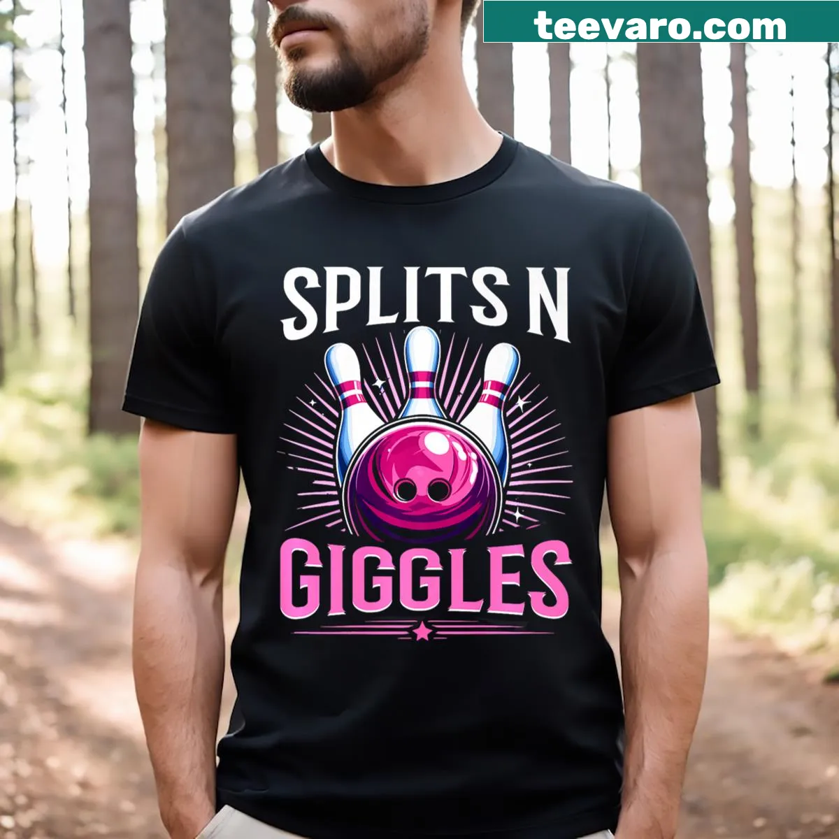 Playful cartoon design on a funny bowling team shirt. — on a men's t-shirt