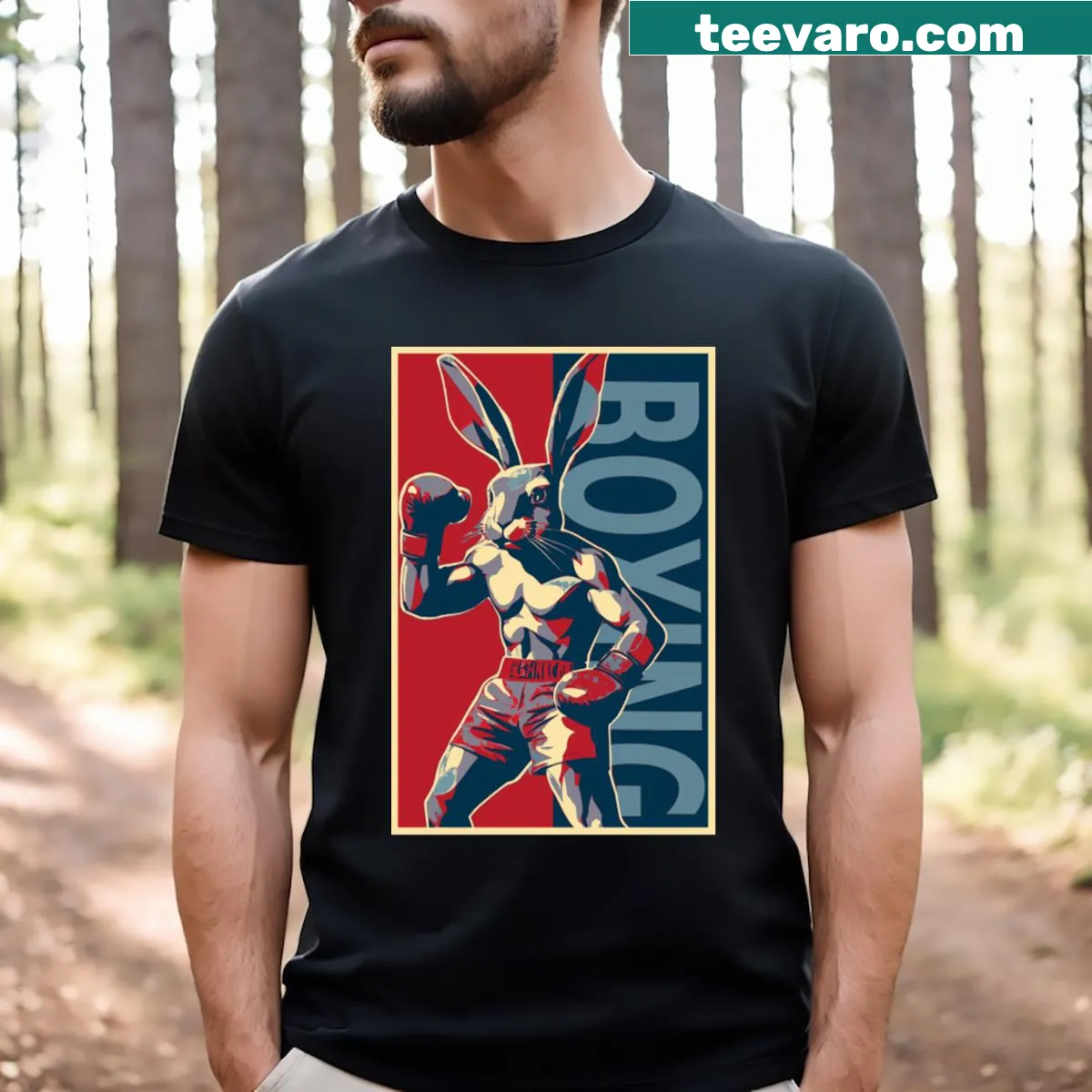 Motivational T-shirt with boxing rabbit graphic — on a men's t-shirt