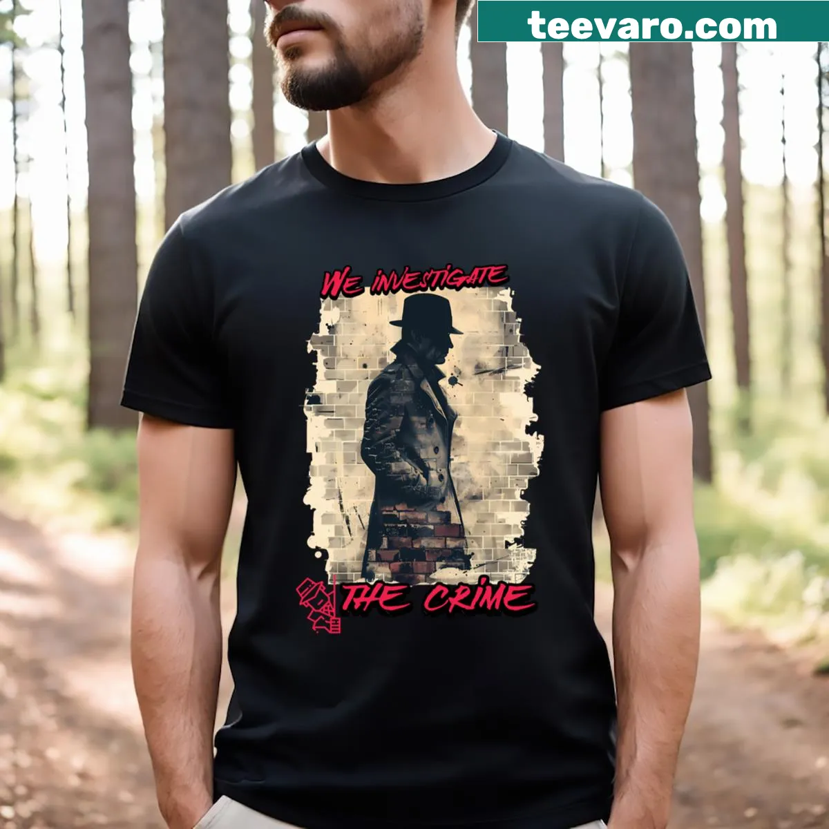 Vintage distressed T-shirt themed around the 1920s mystery — on a men's t-shirt
