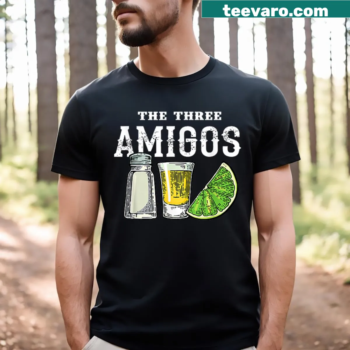 Tequila-themed T-shirt inspired by Three Amigos. — on a men's t-shirt