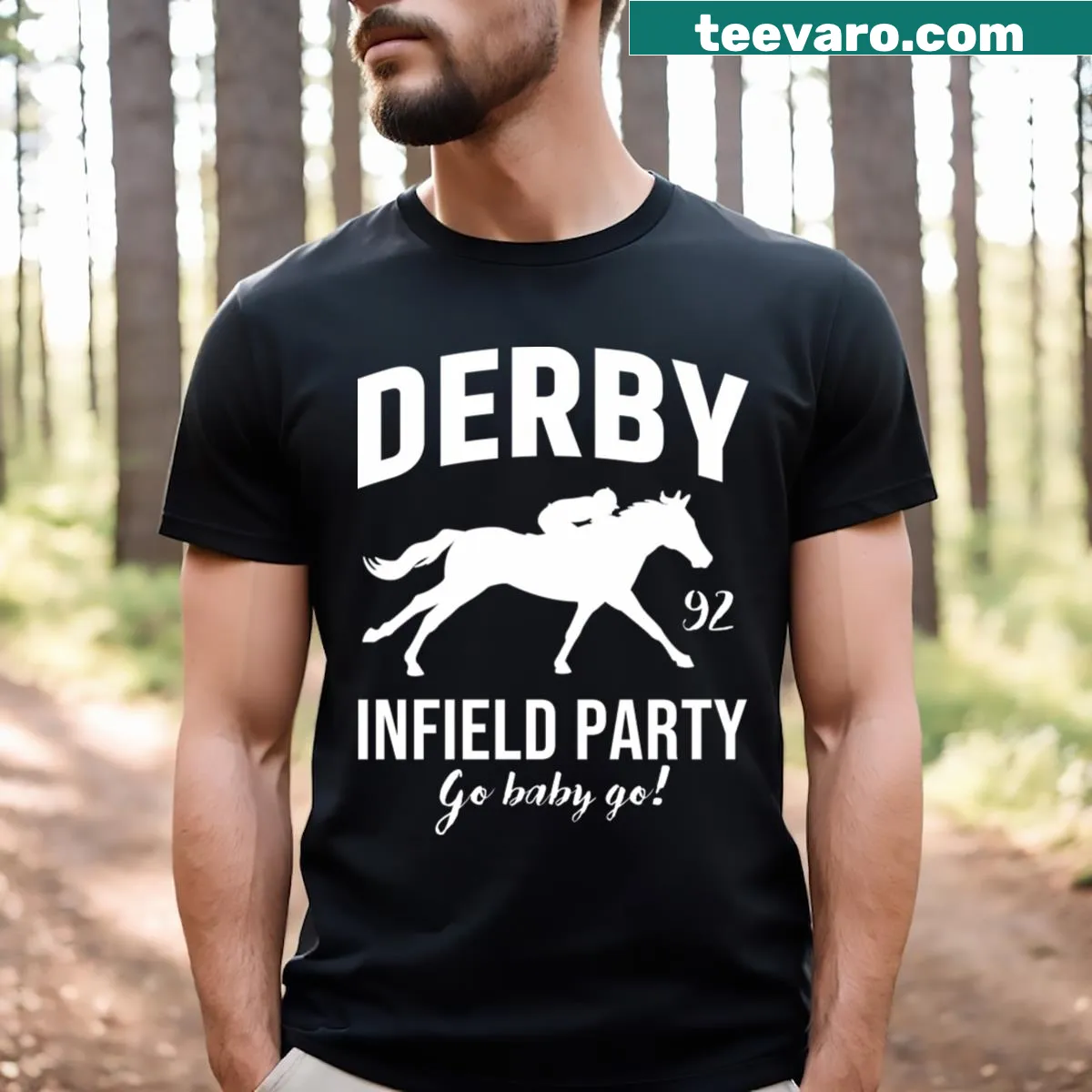 Derby-themed T-shirt featuring 'Go Baby Go' phrase. — on a men's t-shirt