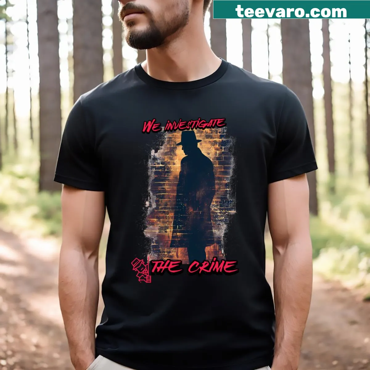 Nostalgic T-shirt featuring silhouettes and shadows inspired by the 1920s. — on a men's t-shirt