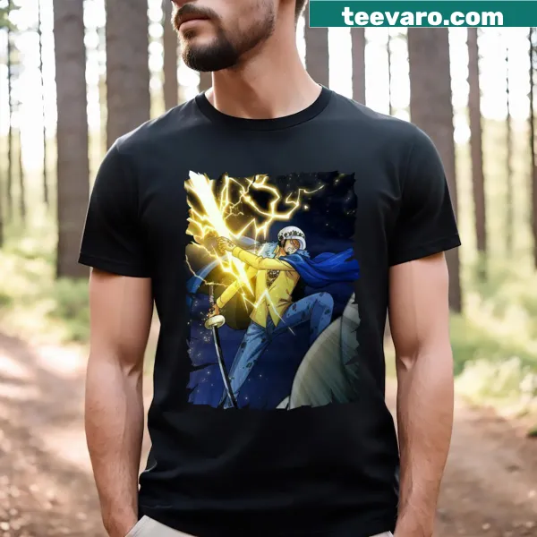Vintage Trafalgar D Water Law anime t-shirt with character graphic