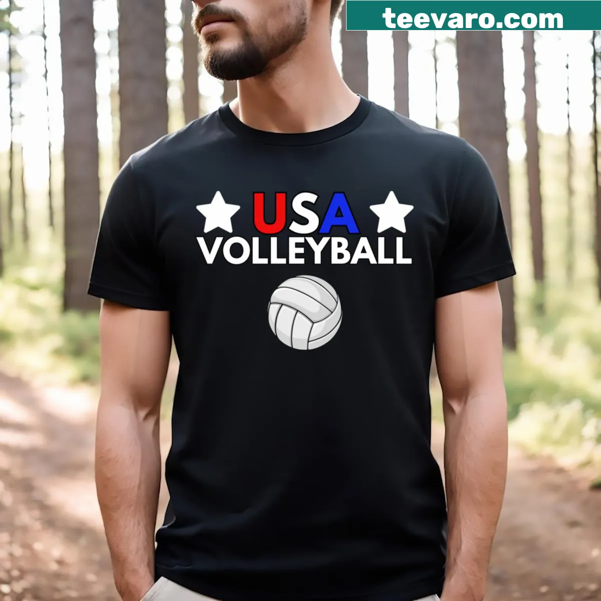 Illustration of a volleyball player with USA Volleyball Team text — on a men's t-shirt