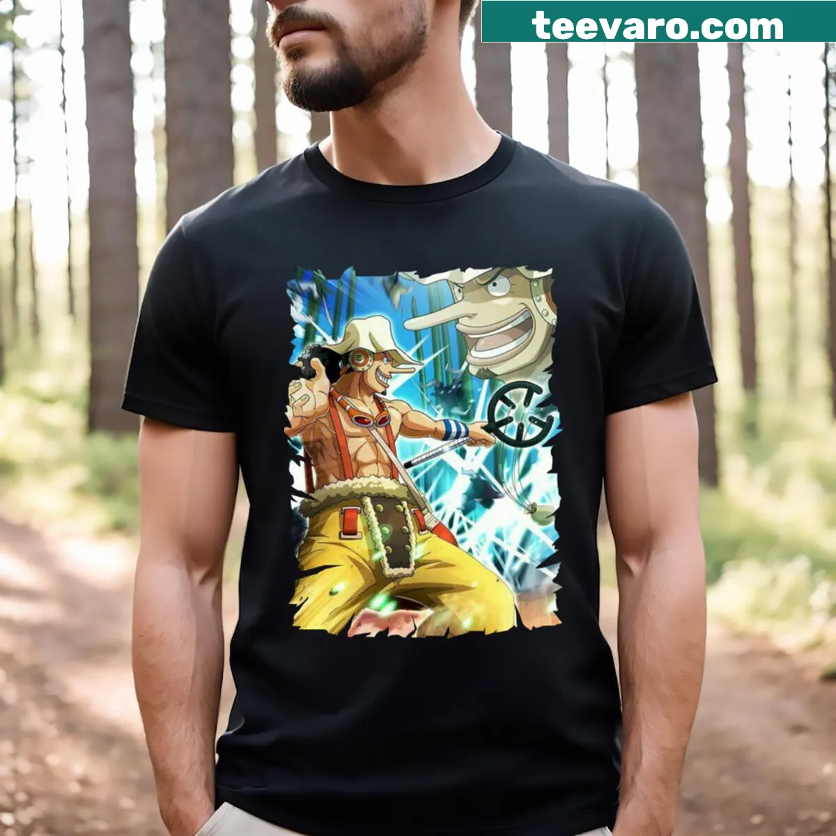Vintage Usopp graphic T-shirt with playful design — on a men's t-shirt