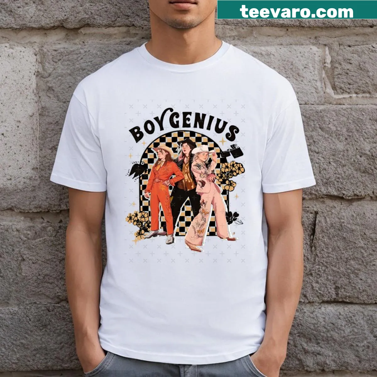 Vintage Boygenius band graphic T-shirt — on a men's t-shirt