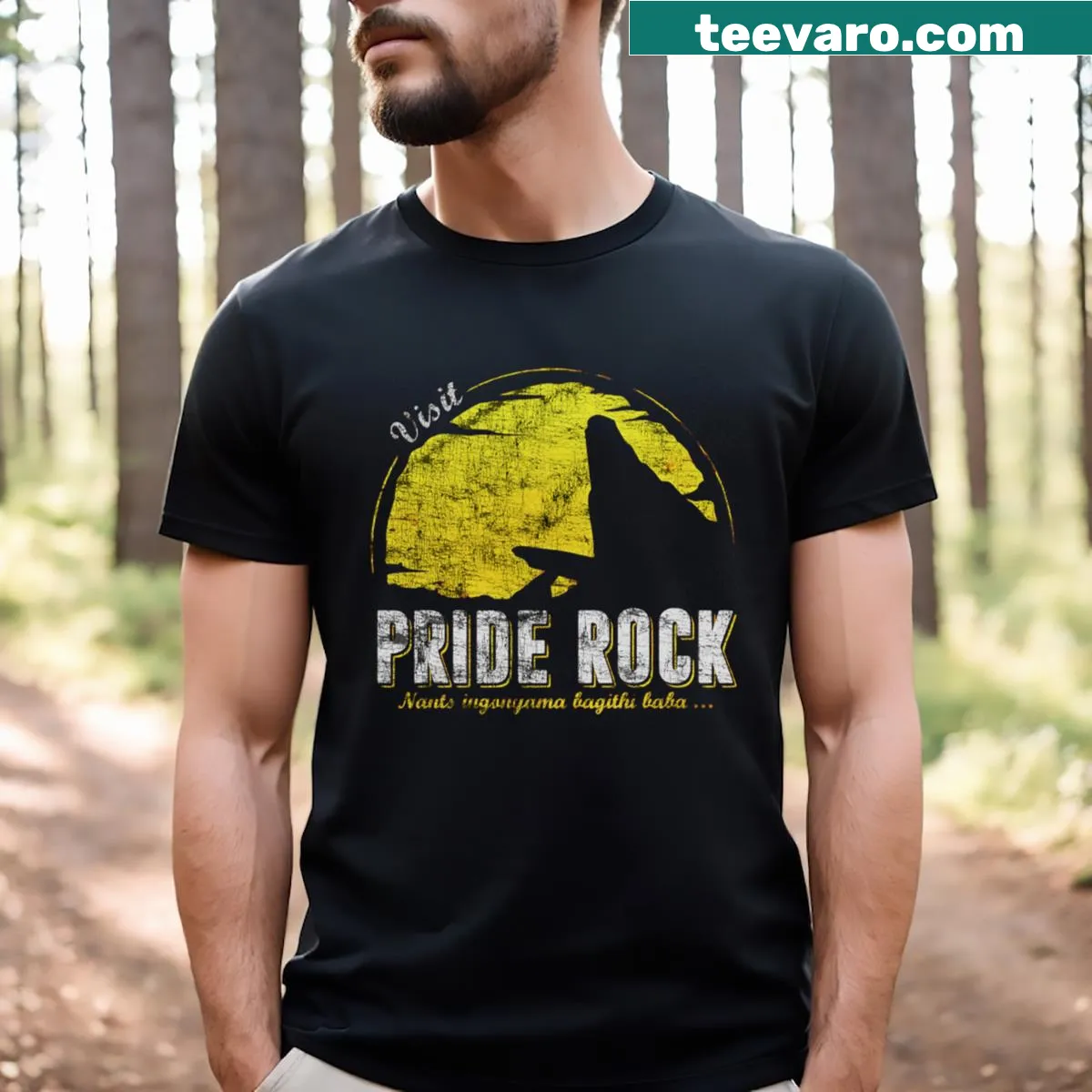 Illustrative design of Pride Rock for fans of animation — on a men's t-shirt