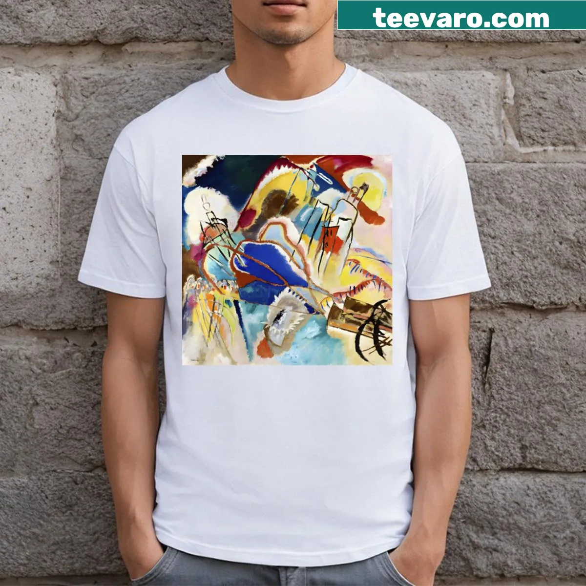 Wassily Kandinsky abstract art graphic T-shirt — on a men's t-shirt