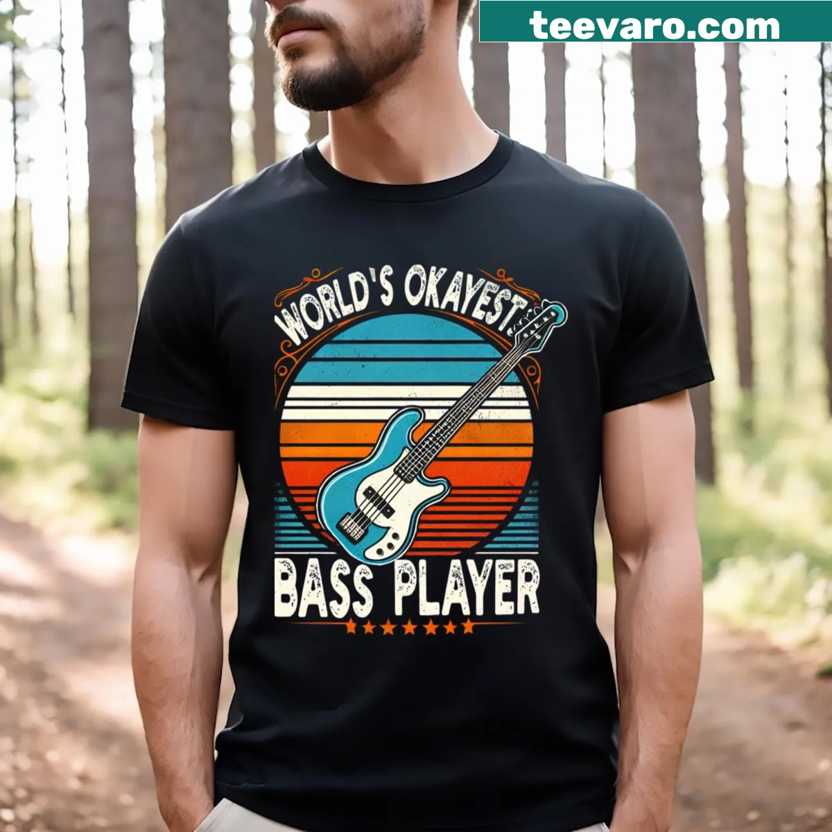 Humorous typography for bass players on an essential T-shirt — on a men's t-shirt