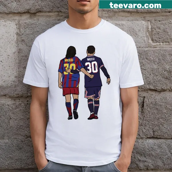 Young and Old Messi t-shirt featuring a dual graphic design