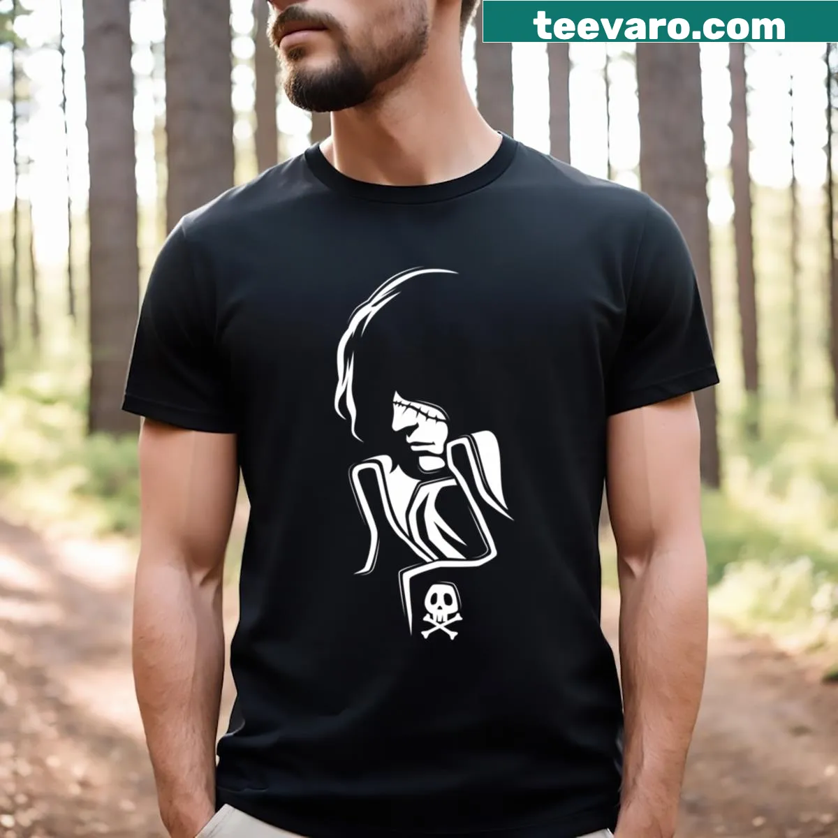 Minimalist silhouette t-shirt featuring Harlock design — on a men's t-shirt