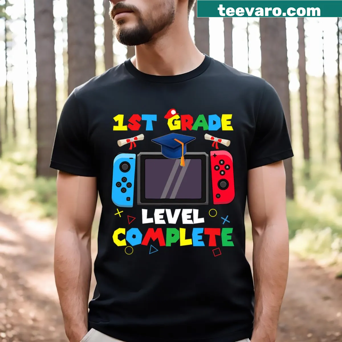 Graduation-themed Boys Gamer t-shirt for first graders — on a men's t-shirt