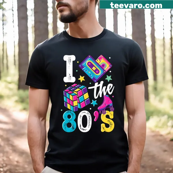 T-shirt celebrating 80's fashion and party supplies