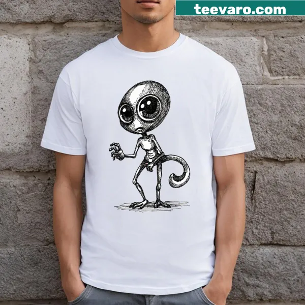 Cartoon Alien Sketch T-shirt featuring a friendly extraterrestrial design