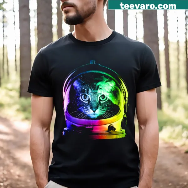 Playful astronaut cat illustration on a children's T-shirt