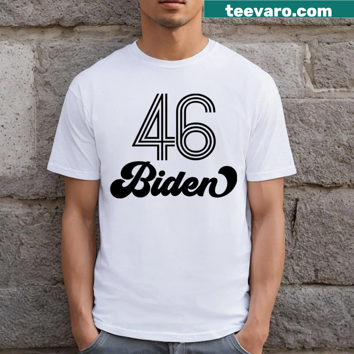 Biden 46 T-shirt featuring the number 46 to symbolize the presidency — on a men's t-shirt