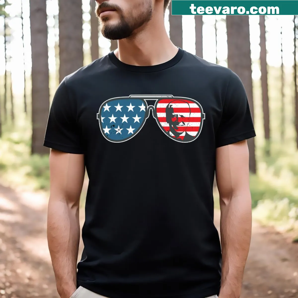 Playful Biden sunglasses t-shirt with fun illustration — on a men's t-shirt