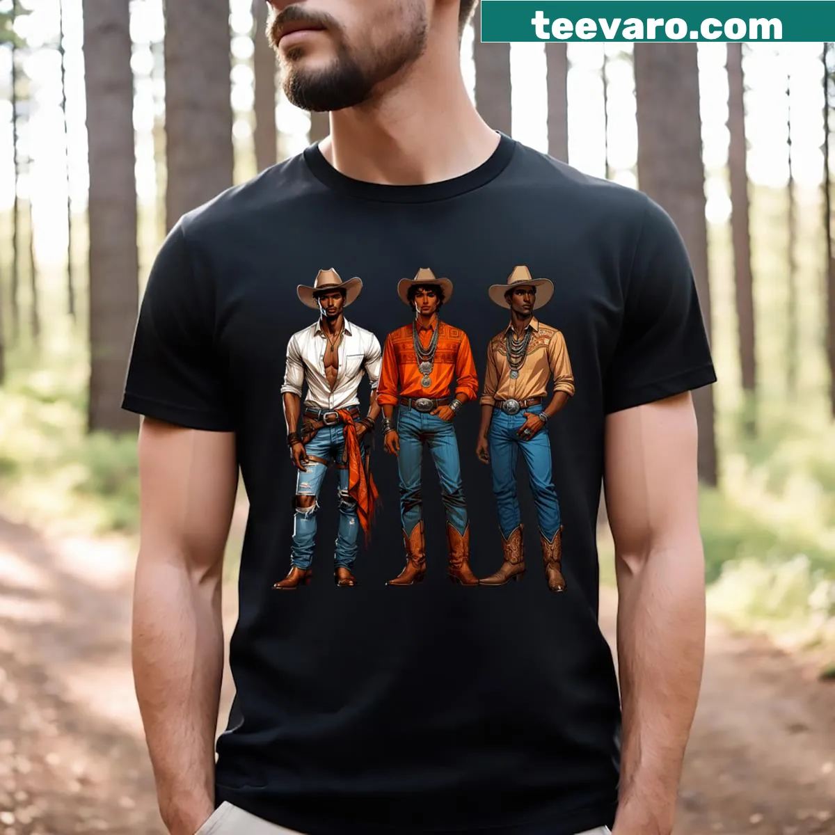 T-shirt celebrating Black cowboy heritage with bold typography — on a men's t-shirt