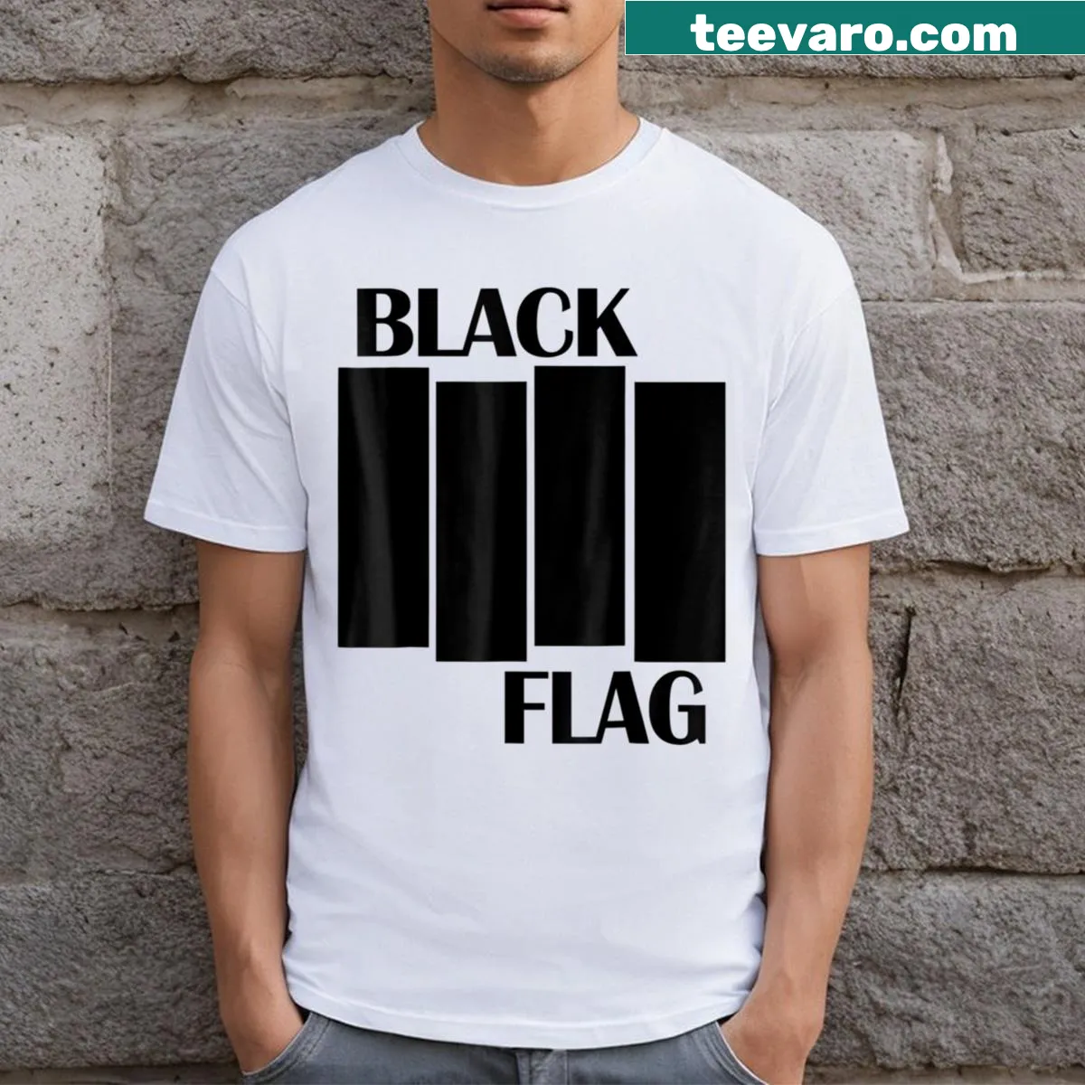 Vintage Black Flag t-shirt featuring distressed punk rock imagery — on a men's t-shirt