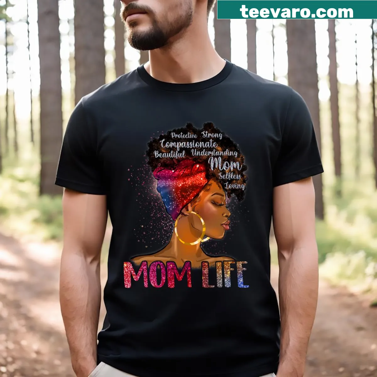 T-shirt with 'Dope Mom Life' typography celebrating Black mothers — on a men's t-shirt