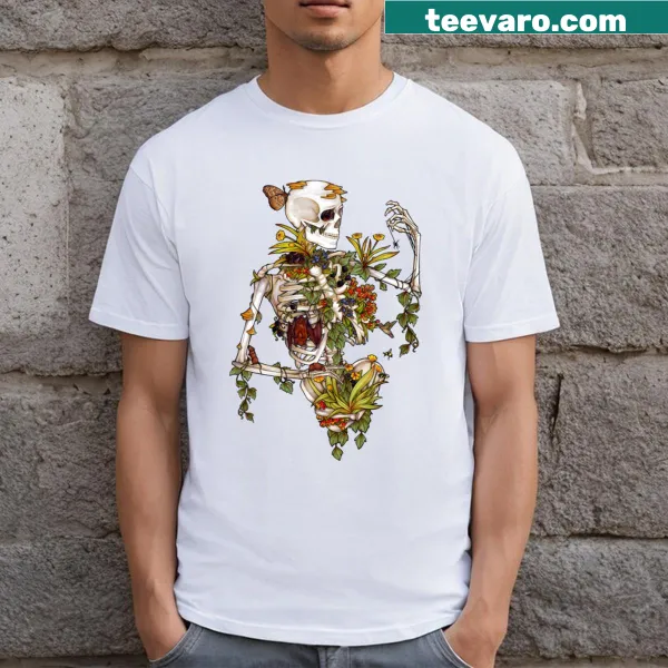 Illustration combining bones and plants on t-shirt