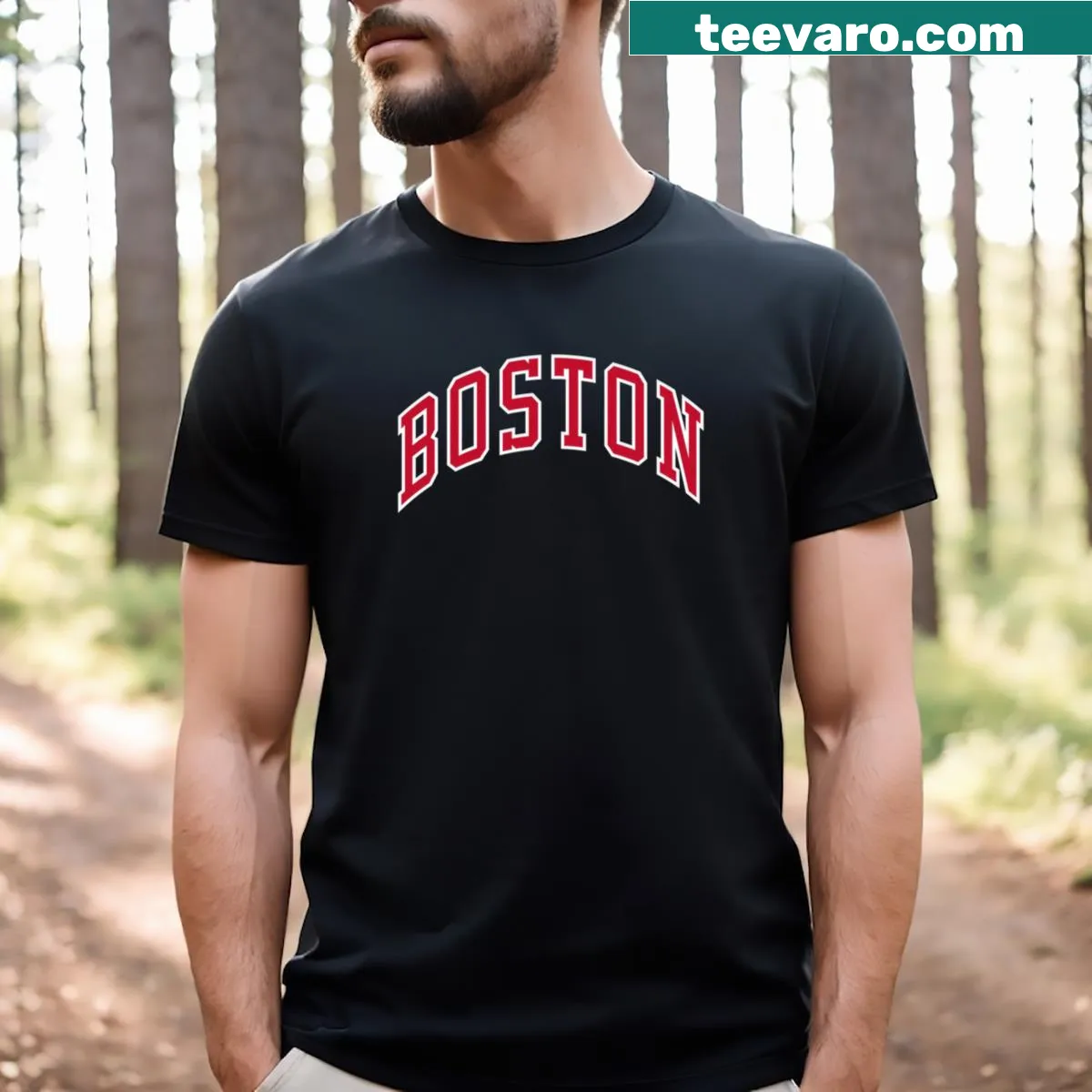 Boston t-shirt featuring iconic landmarks in a typographic design — on a men's t-shirt