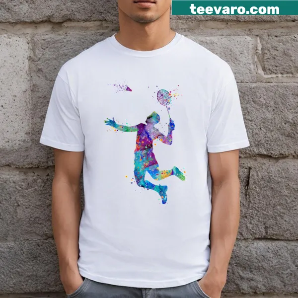 Watercolor silhouette of a boy badminton player