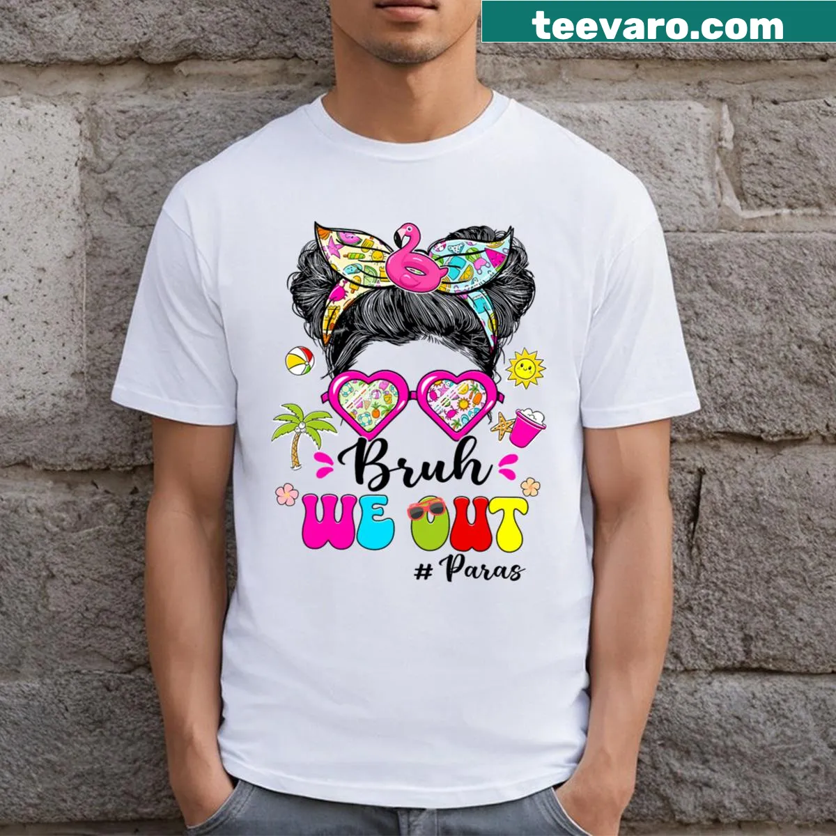 Cartoon T-shirt for kids celebrating last day of school with messy bun design — on a men's t-shirt