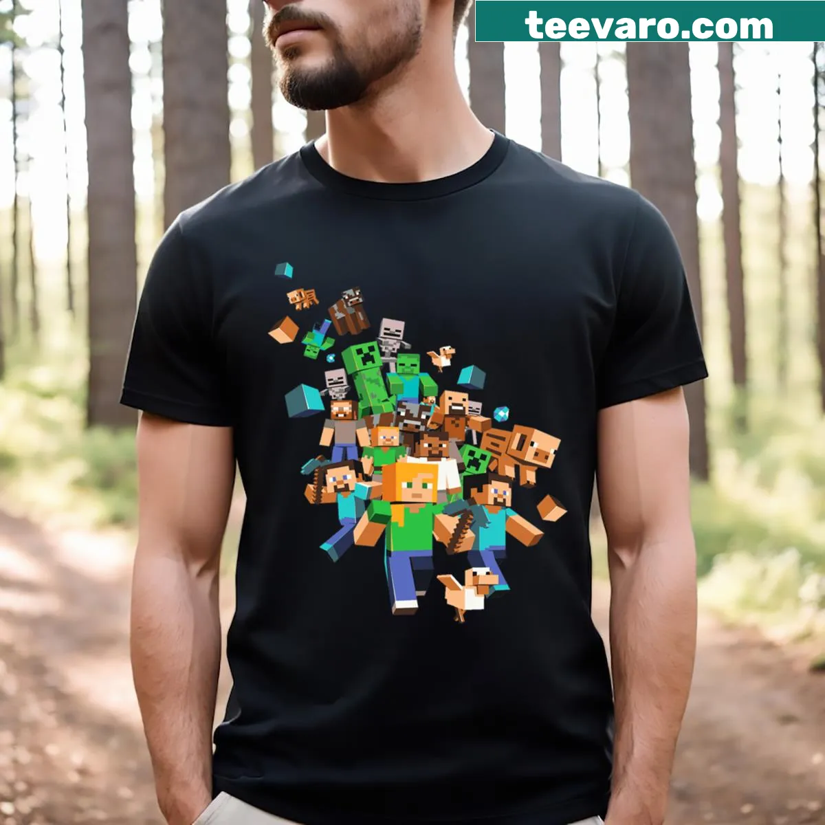 T-shirt featuring a whimsical character illustration — on a men's t-shirt