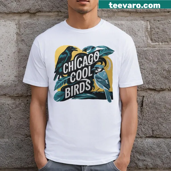 Playful illustrated birds on Chicago t-shirt for kids