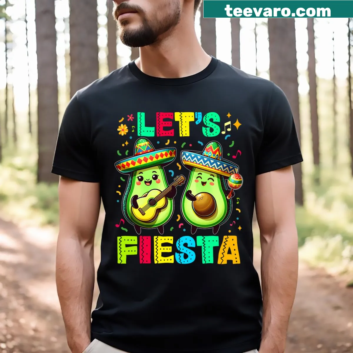 Cartoon-themed Cinco De Mayo fiesta t-shirt for all — on a men's t-shirt