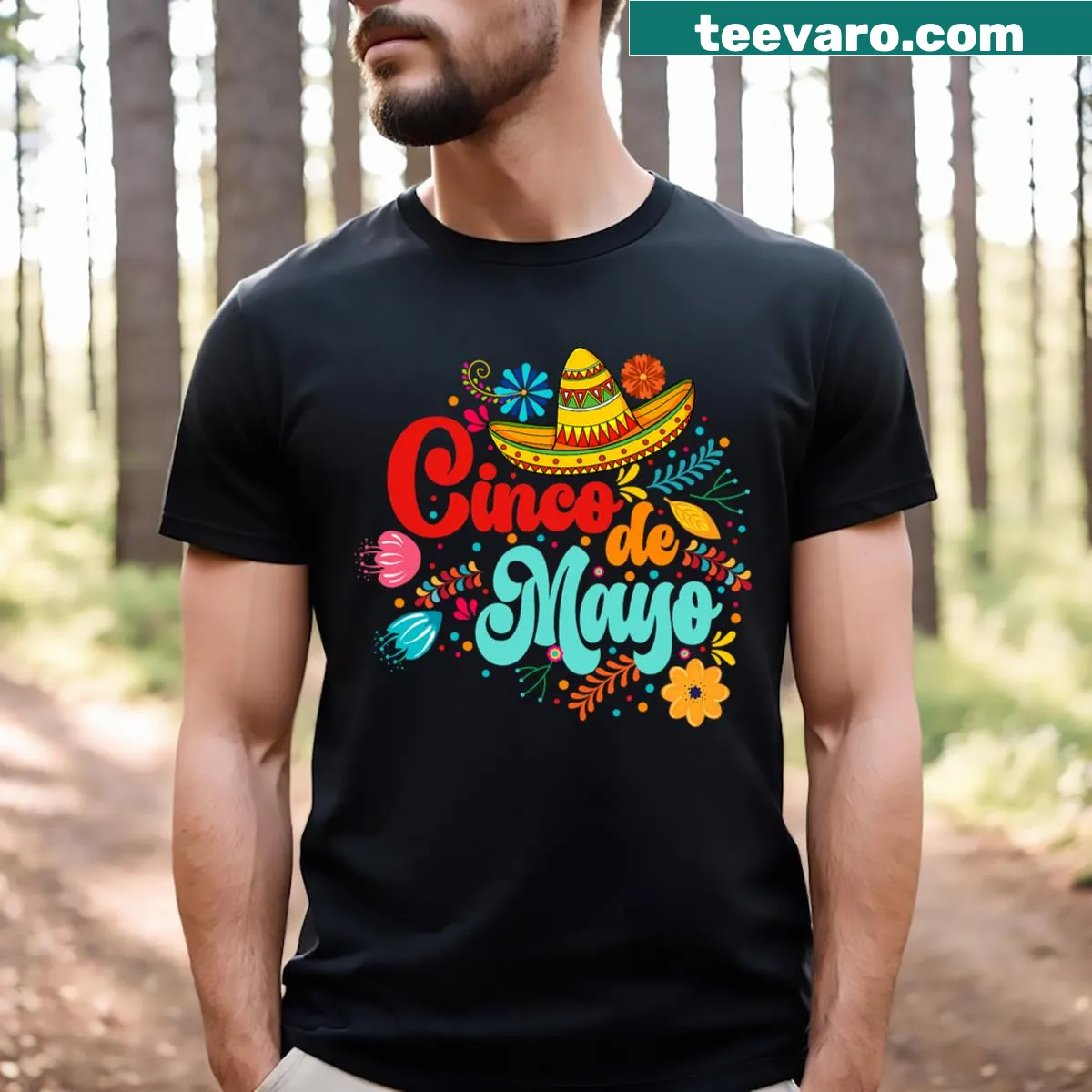 Cinco De Mayo themed T-shirt for men with festive typography — on a men's t-shirt