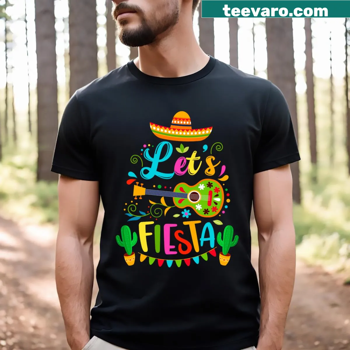 Cinco De Mayo T-shirt featuring festive Mexican illustrations — on a men's t-shirt
