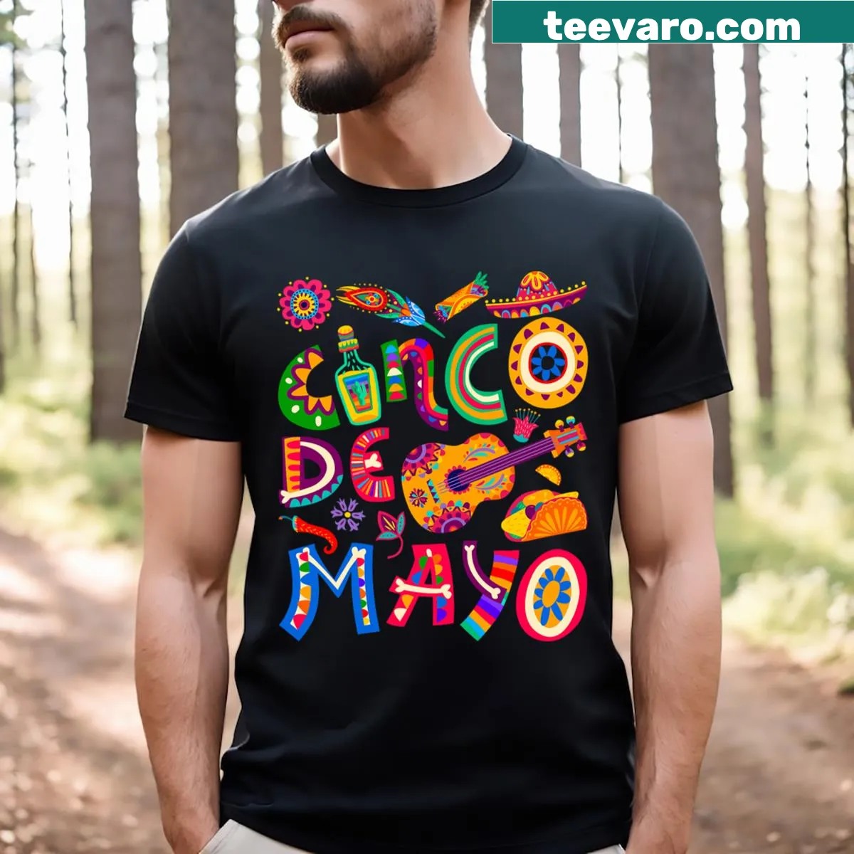 Cinco De Mayos T-shirt for men and kids with festive typography — on a men's t-shirt