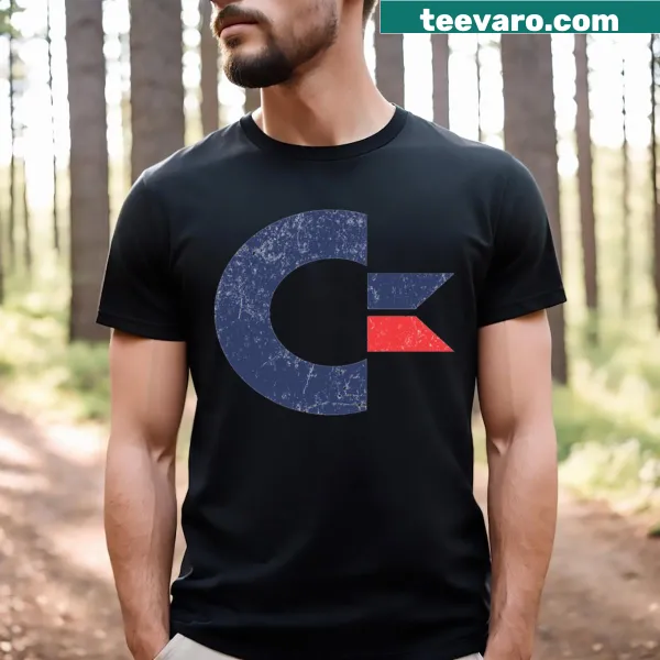 Vintage-style T-shirt featuring a travel-themed Commodore International design.