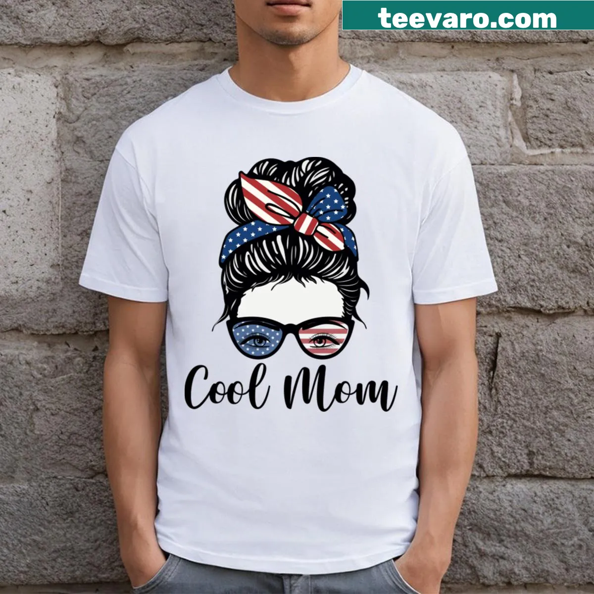 Stylish T-shirt for American moms showcasing playful text. — on a men's t-shirt