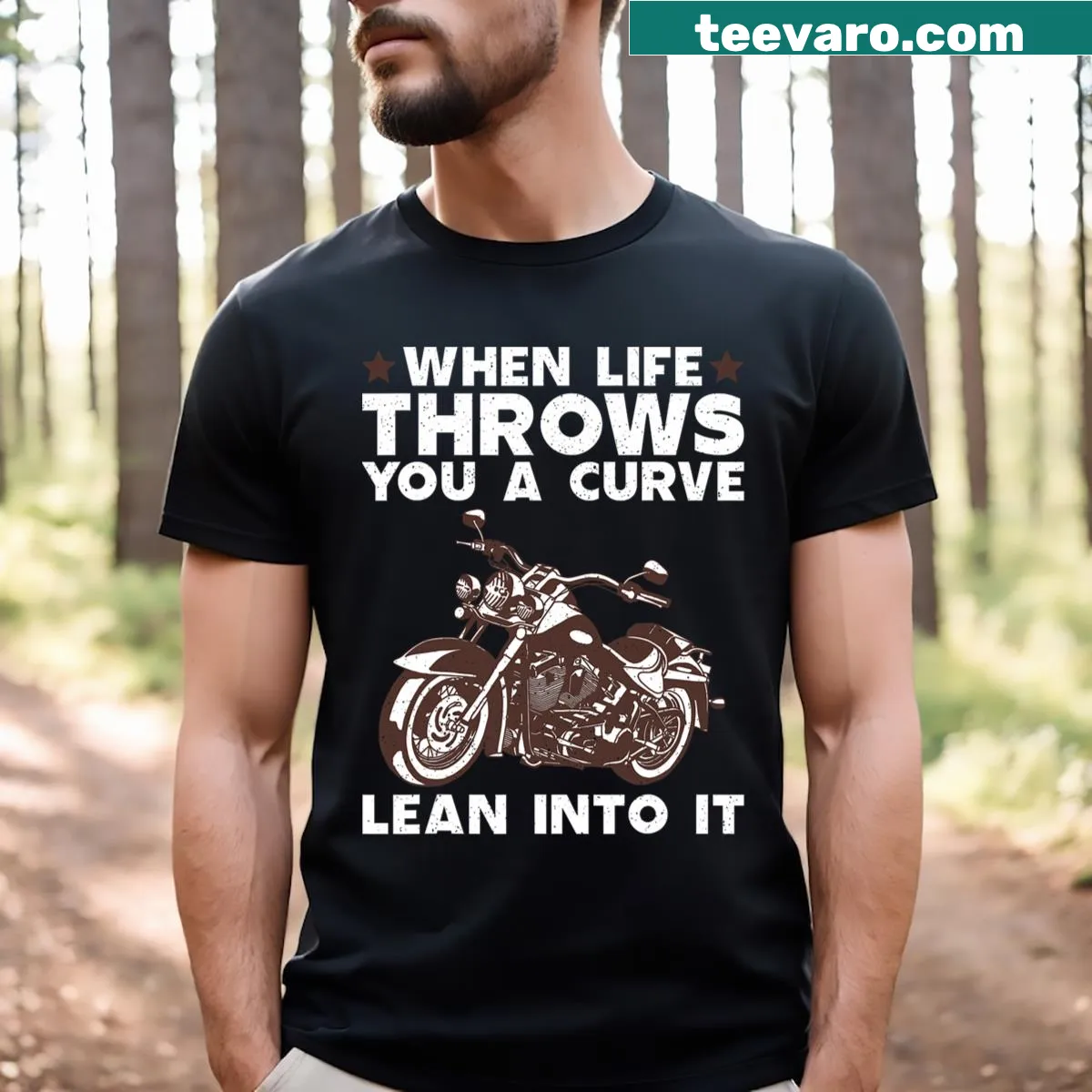 Motorcycle-themed T-shirt for men featuring bold design. — on a men's t-shirt