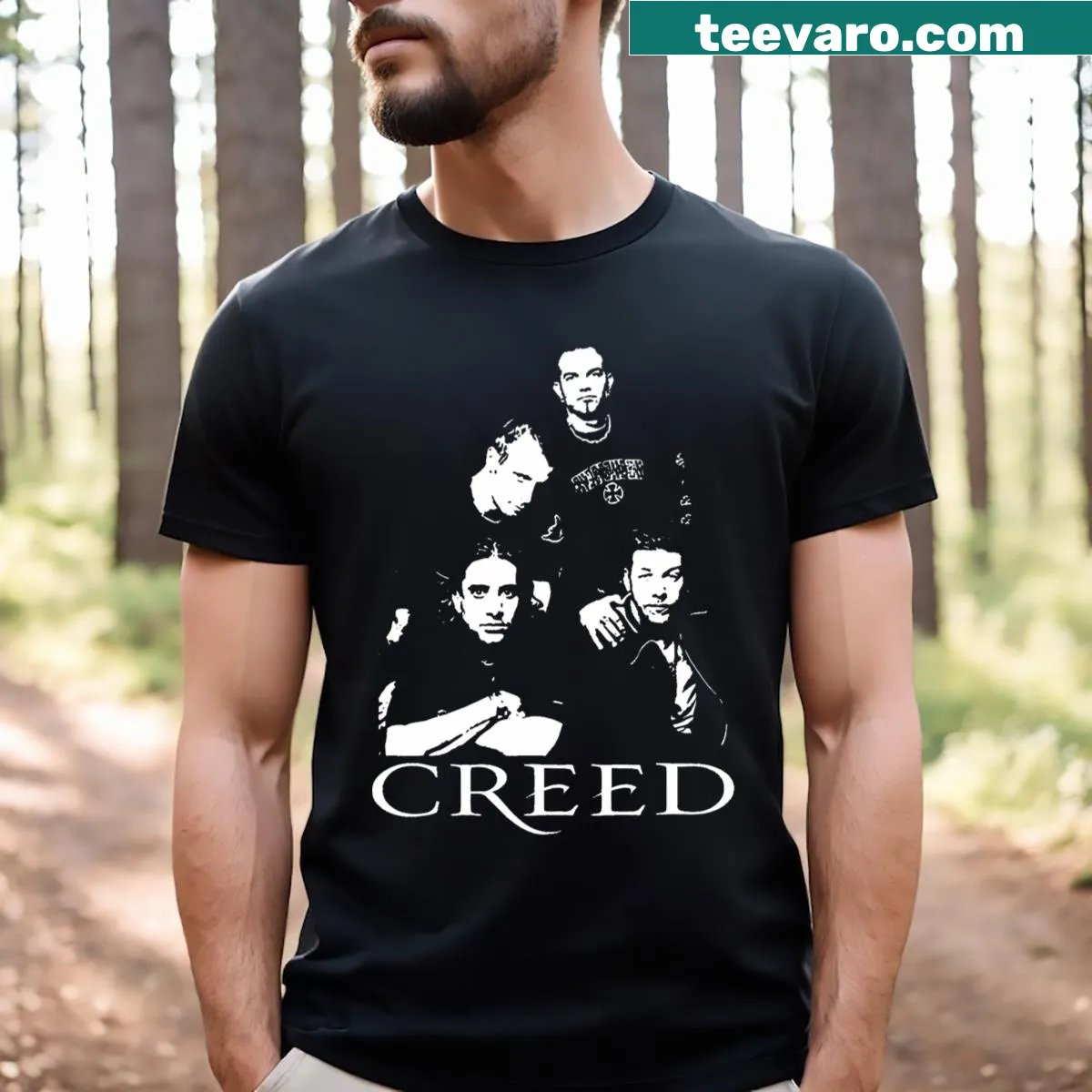 Vintage-style T-shirt featuring Creed album artwork — on a men's t-shirt