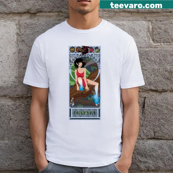 Whimsical illustration of Crysta from Fern Gully on a t-shirt