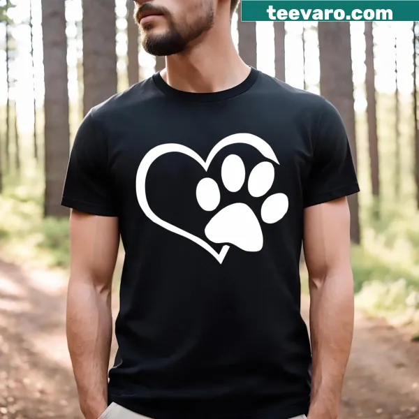 Paw print heart graphic with Dog Dad Mom Puppy Love text