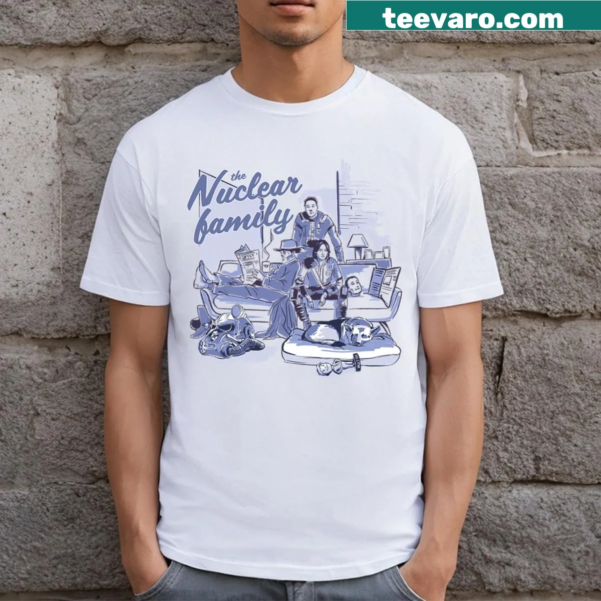 Nuclear Family graphic t-shirt inspired by Fallout game. — on a men's t-shirt