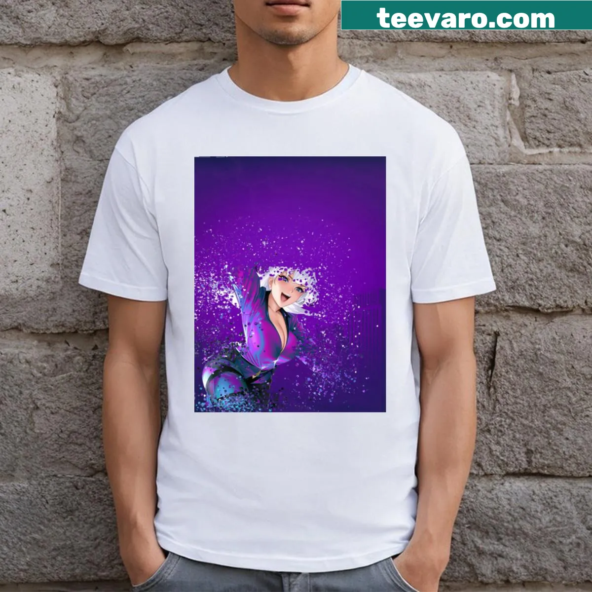 Illustration of a female superhero in action on a t-shirt — on a men's t-shirt