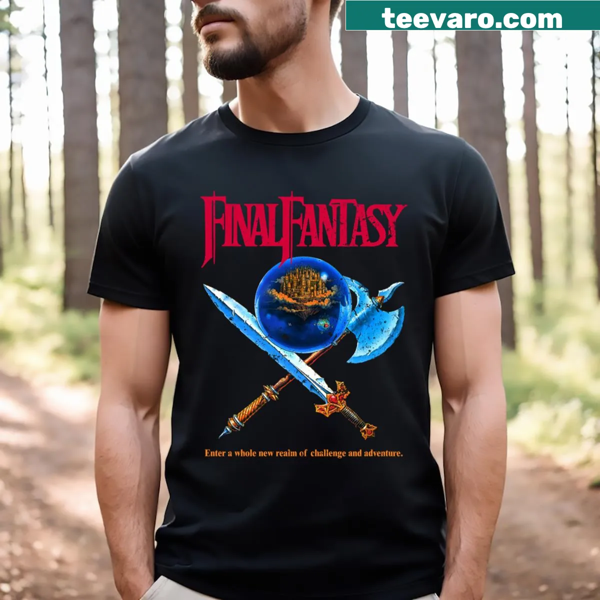 Classic Final Fantasy design on a t-shirt — on a men's t-shirt